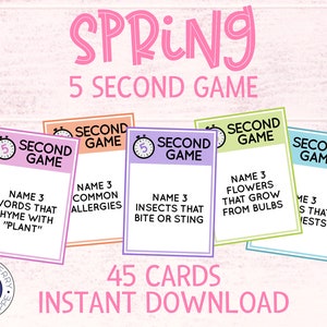 Spring 5 Second Game | Printable Easter Activity For Kids and Adults | Easter Party Game | Spring Classroom Game | Name 3 Game | Printable