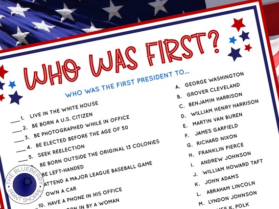 Who Was First Presidential Trivia Game Fourth of July - Etsy