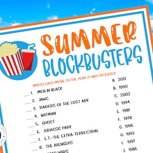 Zomerblockbusters Filmtriviaspel | Match de zomerblockbusters met het jaar van hun release | Zomerfeest | Duik in de film