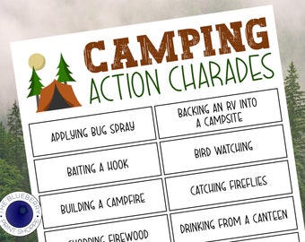 Camping Charades Game | 42 Camping-Related Words and Phrases to Act Out | Printable Campground Game | Camping Birthday Party Game | Scouts