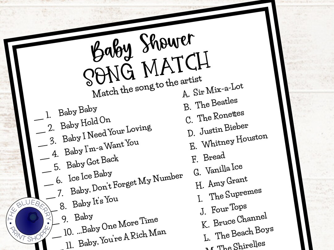 Baby Shower Song Match Gender Reveal Party Game Baby Shower Game Name