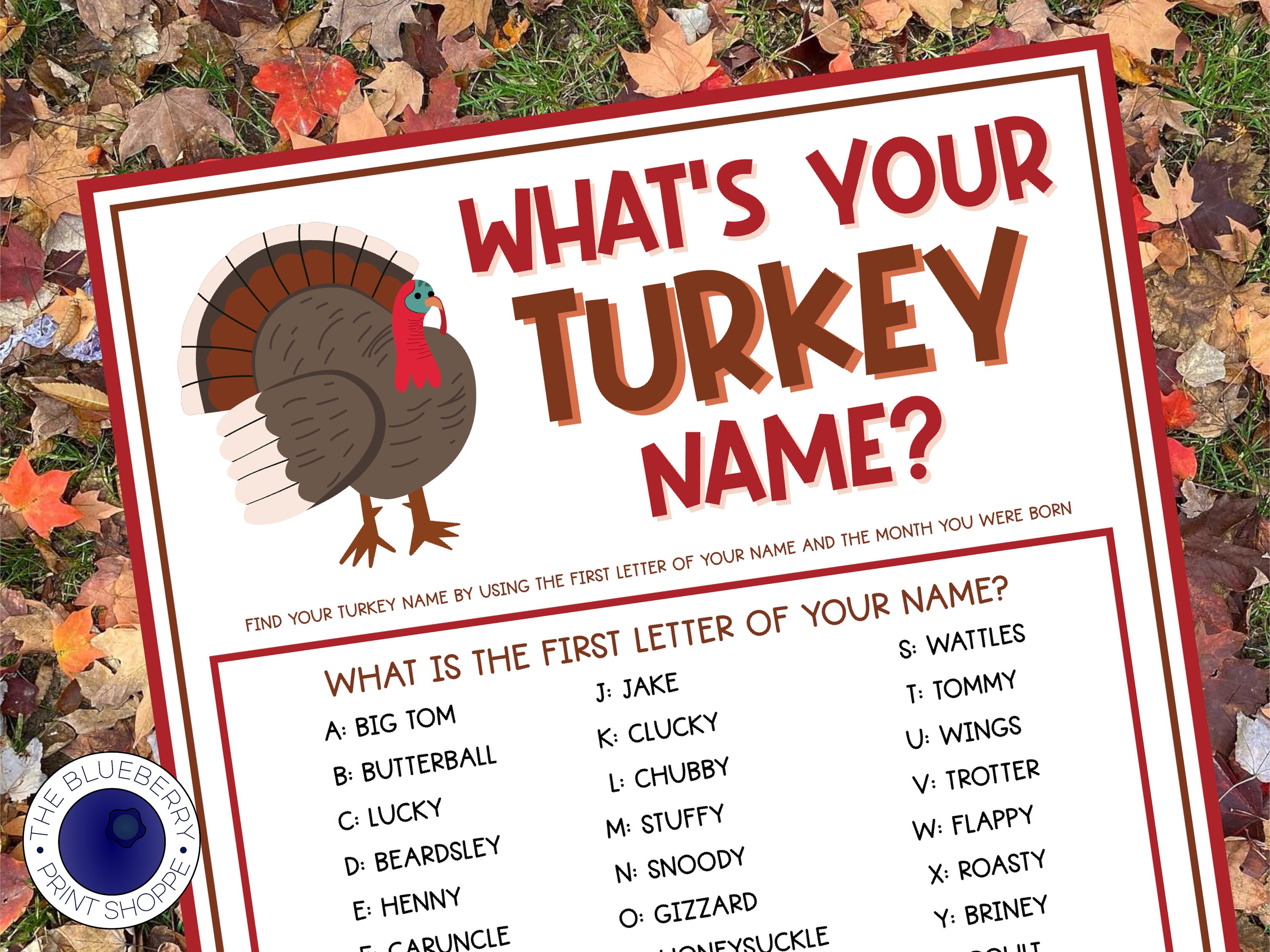 What's Your Turkey Name Game, 1 Turkey Theme Sign and 30 Name Tag Stickers,  Thanksgiving Games and Activities, Birthday Game for Boys Girls and Adult