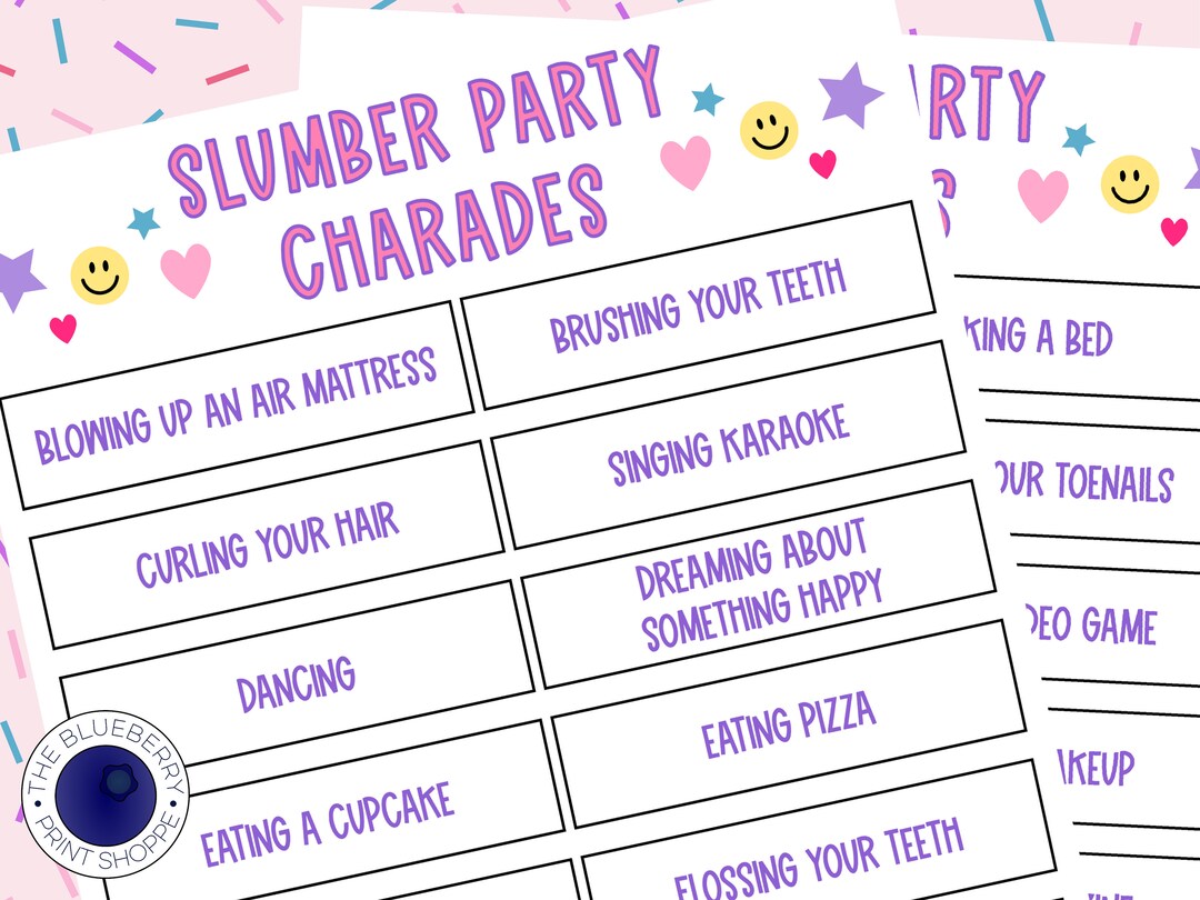 Slumber Party Game Charades Pictionary Sleepover 26 Fun Phrases to Act