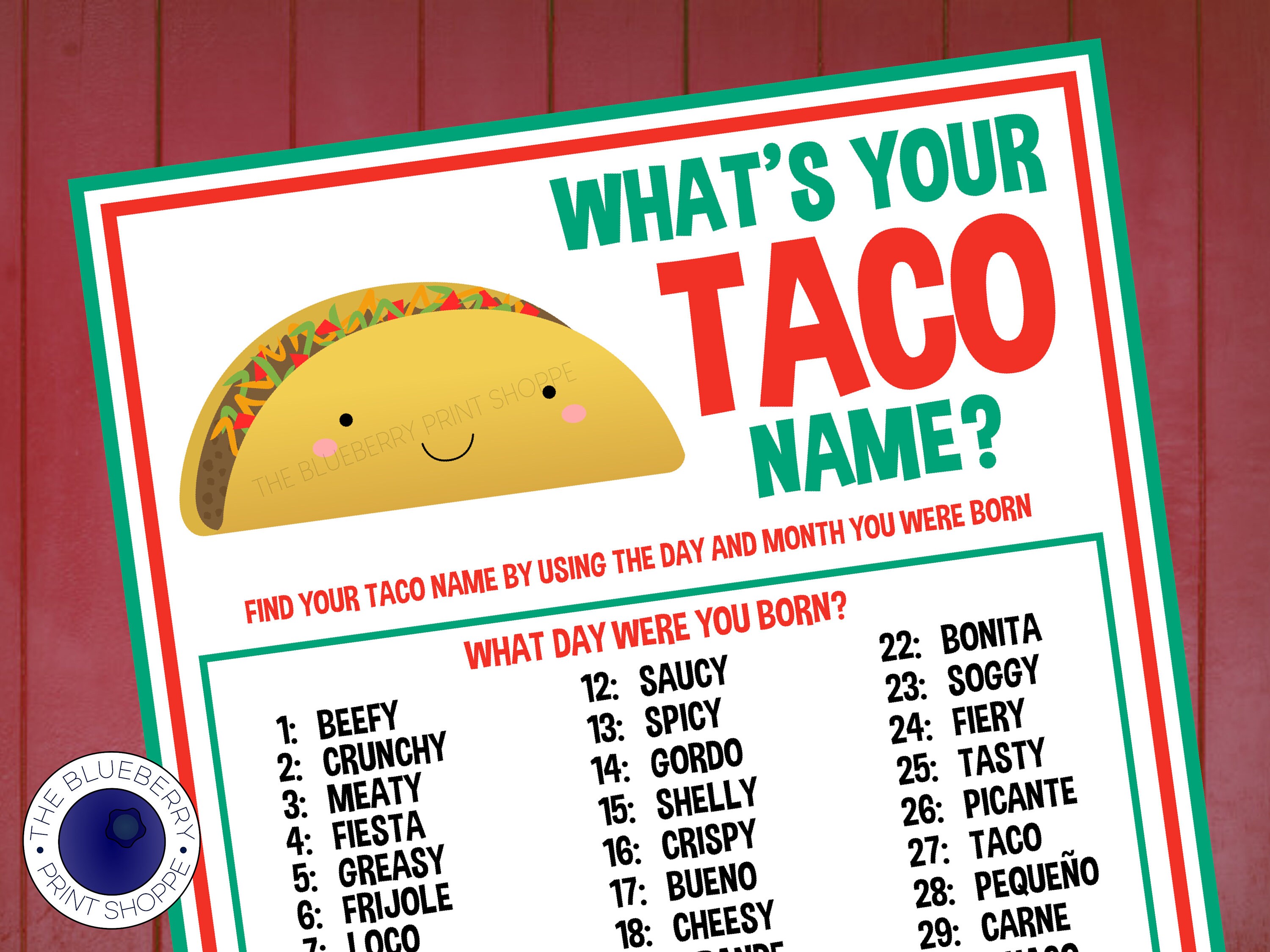 What s Your Taco Name Game WITH NAMETAGS SIGN Taco Etsy Canada