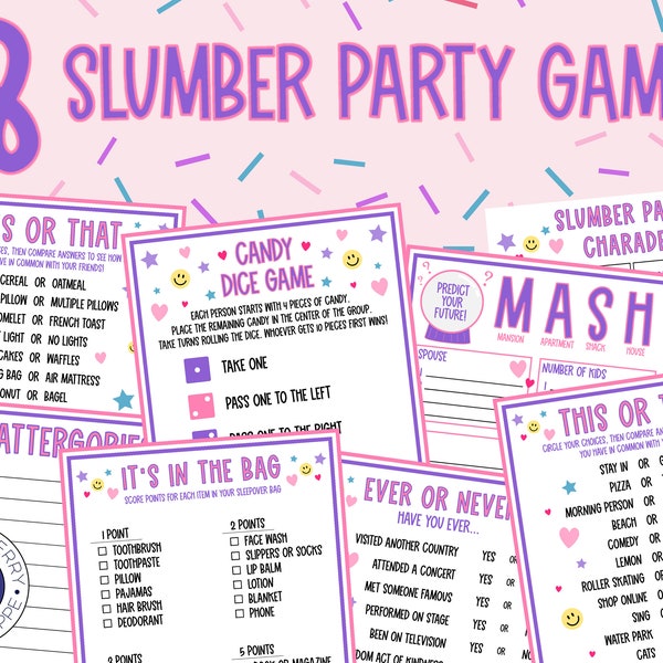 Slumber Party Games | Teen Girls Sleepover Games | 8 Slumber Party Game Bundle | Pajama Party | Birthday | Fun PreTeen Girls Party Games