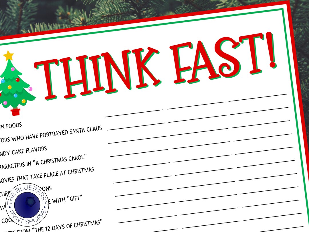 Christmas Think Fast Game – LivelyGamePrints