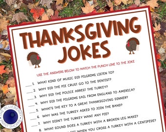 Thanksgiving Jokes | Thanksgiving Game | Friendsgiving | Fun Kids Table Activity | Turkey Day | Thanksgiving Game Printable |