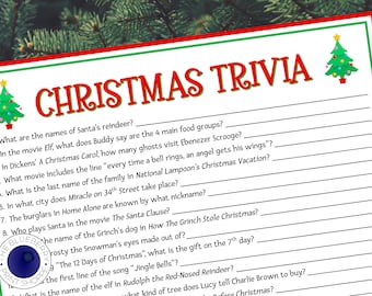 Trivia navideña / Juego de fiesta navideña / Juego de fiesta navideña / Trivia imprimible / Juego imprimible de Navidad
