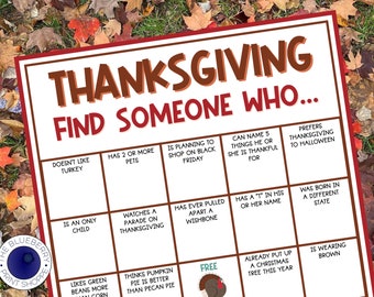 Thanksgiving Find Someone Who | Friendsgiving | Office Party Game | Classroom Game | Thanksgiving Game Printable