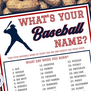 What's Your Baseball Name Game WITH NAMETAGS + SIGN | Baseball Birthday Party Activity | Team Icebreaker Game | Fun for Adults & Kids