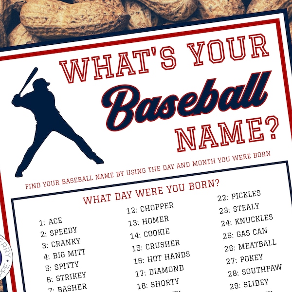 What's Your Baseball Name Game WITH NAMETAGS + SIGN | Baseball Birthday Party Activity | Team Icebreaker Game | Fun for Adults & Kids