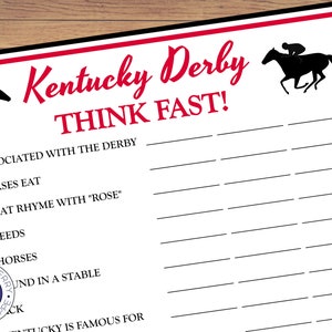 Kentucky Derby Party Game THINK FAST the Most Exciting 