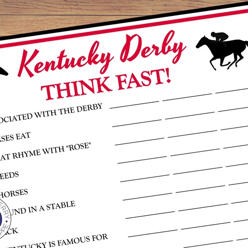 Kentucky Derby Party Game THINK FAST the Most Exciting Etsy