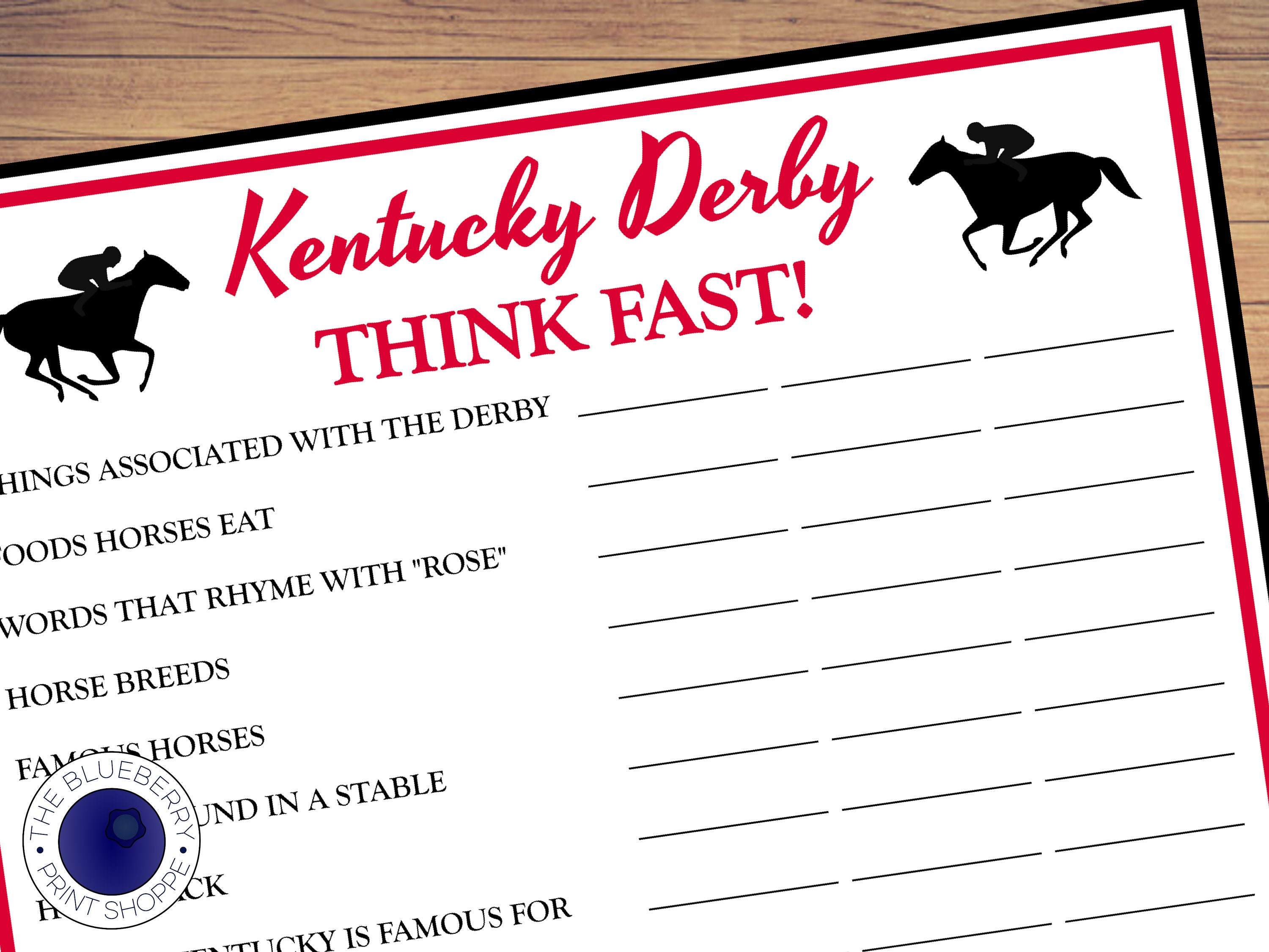 Kentucky Derby Party Game THINK FAST the Most Exciting Etsy UK