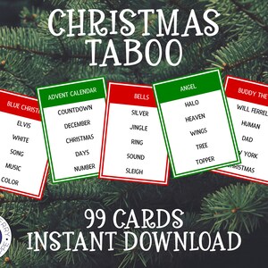 Weihnachtstabu | 99 Karten | Weihnachtsfeier Spiel | Familien Weihnachtsfeier Spiel | Klasse Party | Lustiges Weihnachtsspiel für eine Gruppe | Druckbar