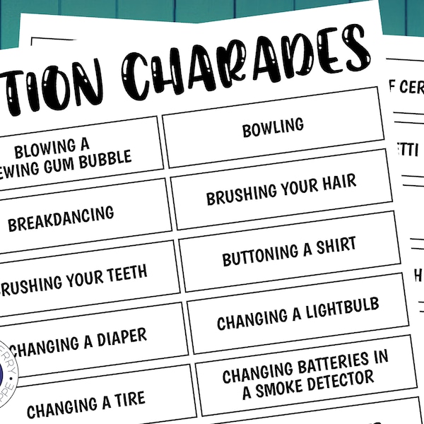 Charades Game | 70 Fun Words and Phrases to Act Out | Family Game Night | Family Day | Fun Game for Kids | Birthday Party Game | Printable