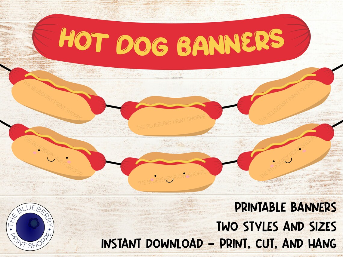 Hot Dog Banners Printable Hot Dog Bar Hot Dog Theme - Etsy