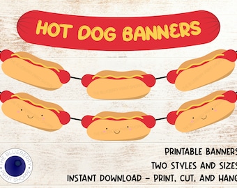 Hot Dog Banners | Printable | Hot Dog Bar | Hot Dog Theme Party | Barbecue | Summer Party | Birthday Party | Shower | BBQ Party Printable