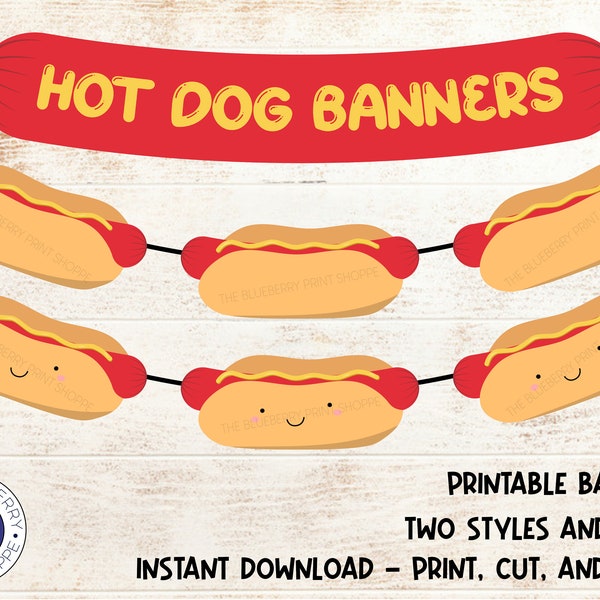 Hot Dog Banners | Printable | Hot Dog Bar | Hot Dog Theme Party | Barbecue | Summer Party | Birthday Party | Shower | BBQ Party Printable