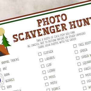 Camping Scavenger Hunt | Photo Scavenger Hunt | Camping Game | Campground Activity | Printable