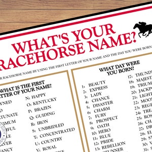 What&#39;s Your Racehorse Name Game WITH Name Tags & Sign | Kentucky Derby Party Game | Run for the Roses | Derby Icebreaker Game | Adults/Kids