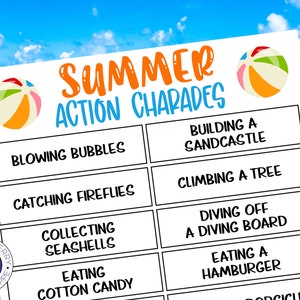Summer Charades | 44 Fun Phrases to Act Out | Printable Summer Game | Summer Vacation Activity | Family Activities for Summer Break
