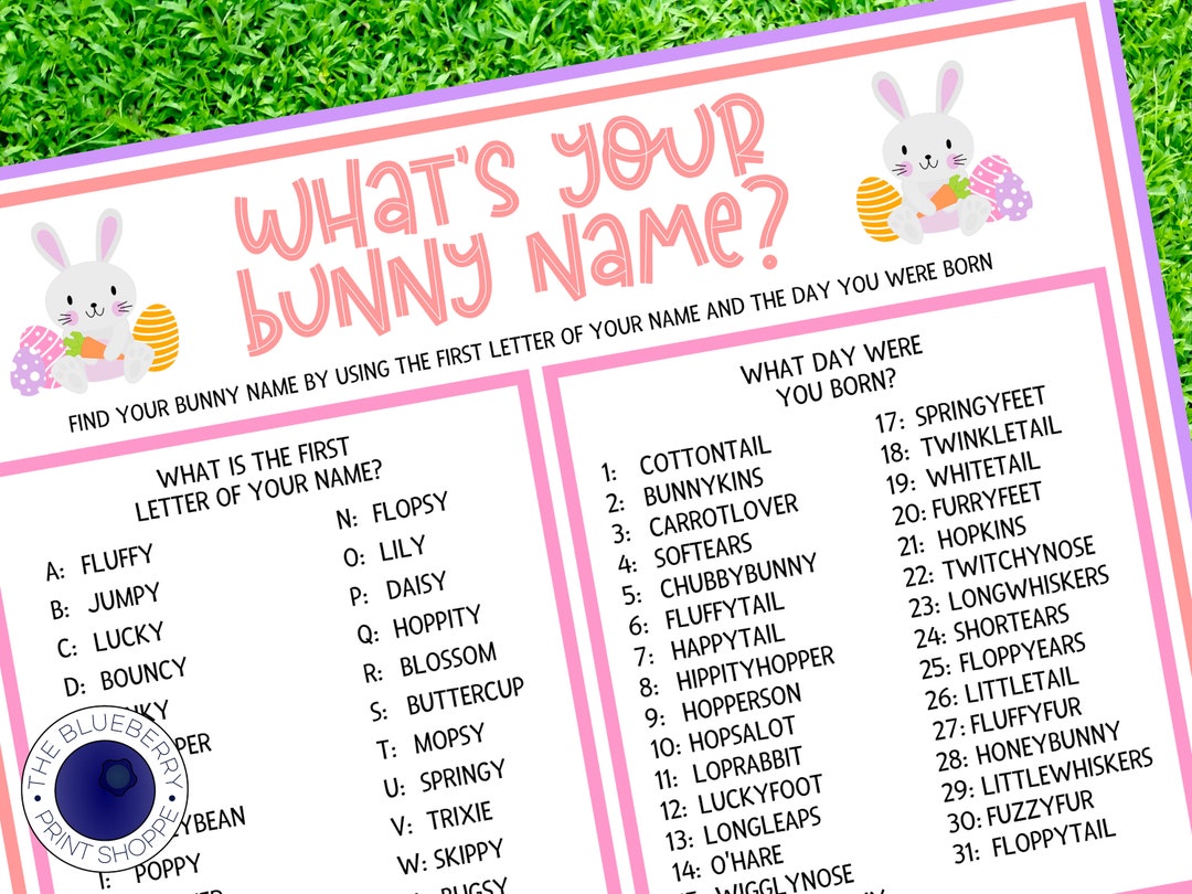 What's Your Bunny Name Game WITH NAMETAGS  Easter Party