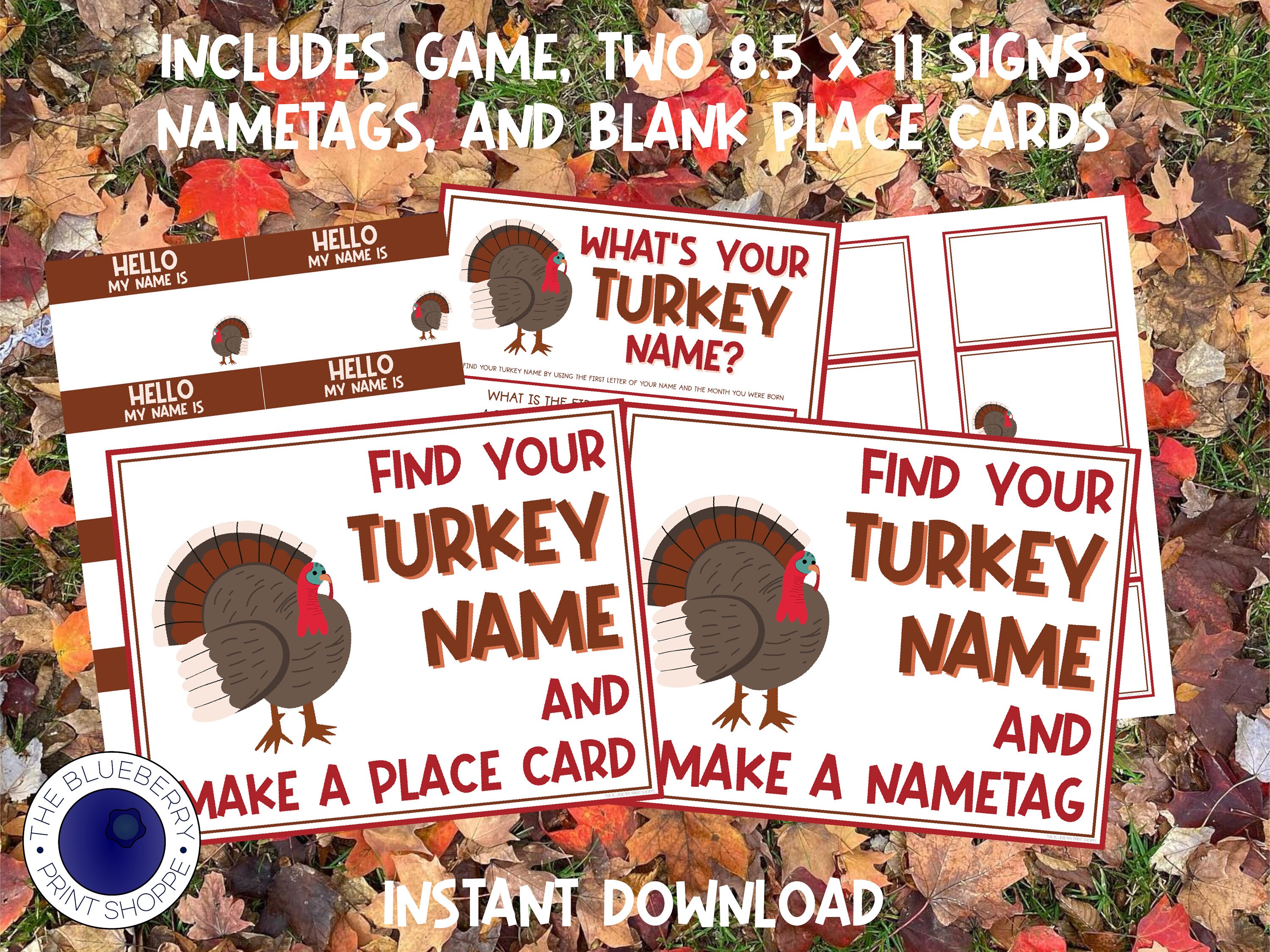 What's Your Turkey Name Game, 1 Turkey Theme Sign and 30 Name Tag Stickers,  Thanksgiving Games and Activities, Birthday Game for Boys Girls and Adult