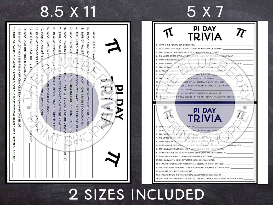 Pi Day Game Pi Day Trivia 314 Pi Day Activity Etsy
