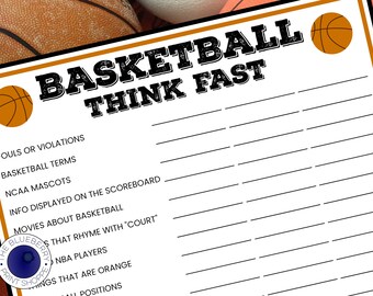 Basketball Game | Basketball Think Fast | March Madness | Basketball Party | Basketball Team Game | Basketball Birthday | Name 3 | Printable