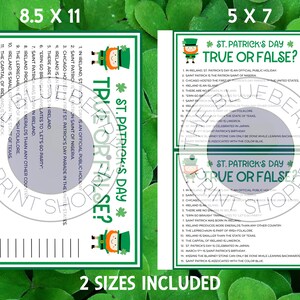 St. Patrick's Day Game | True or False Trivia | Saint Patrick's Day Party Game | St Patricks Day | St. Paddy's Day | Printable image 2