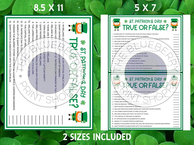 St. Patrick's Day Game | True or False Trivia | Saint Patrick's Day Party Game | St Patricks Day | St. Paddy's Day | Printable image 2