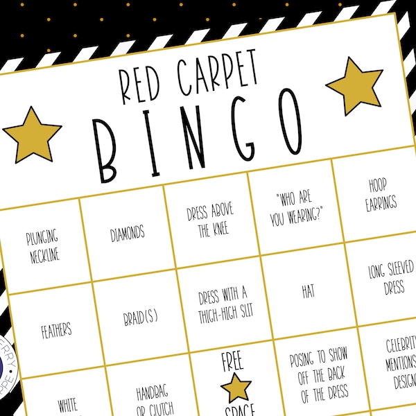 Red Carpet Bingo | 10 Cards | Award Show Party Activity | Pre-Party | Printable