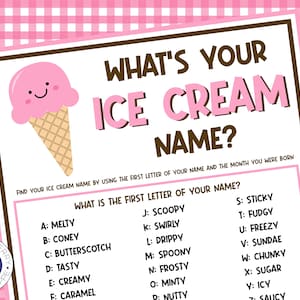  What's Your Ice Cream Name Game Sign with Name Tag