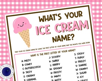  What's Your Ice Cream Name Game Sign with Name Tag