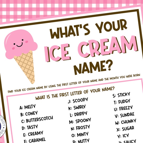 What's Your Ice Cream Name Game WITH NAMETAGS + SIGN | Ice Cream Party | Ice Cream Social Activity | Fun for Adults & Kids | Printable