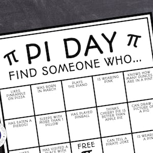 Pi Day Game | Find Someone Who...  | 3-14 | Pi Day Game | Classroom Game | Office Party | Pi Day Activity | Pi Party | Printable Game