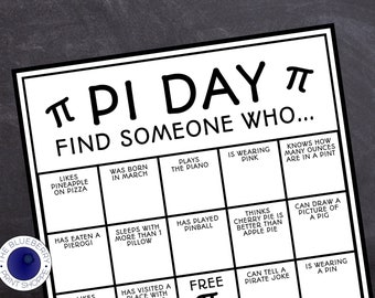 Juego del Día Pi / Encuentra a alguien que... / 3-14 / Juego del Día Pi / Juego en el aula / Fiesta en la oficina / Actividad del Día Pi / Fiesta Pi / Juego imprimible
