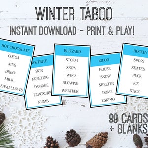 Jogo Tabu de Inverno - Jogo para Imprimir - Jogo de Sala de Aula - Jogo de Festa - Diversão no Dia de Neve