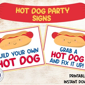 Hot Dog Party Signs | PRINTABLE | Hot Dog Bar Condiment Labels |  Build Your Own Hot Dog | Hot Dog Station Signs | BBQ Food Signs
