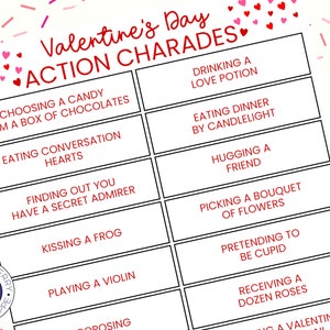 Valentine&#39;s Day Game | Valentine&#39;s Day Charades | Pictionary | Classroom Game | Family Fun | 18 Phrases to Act Out or Draw | Printable Game