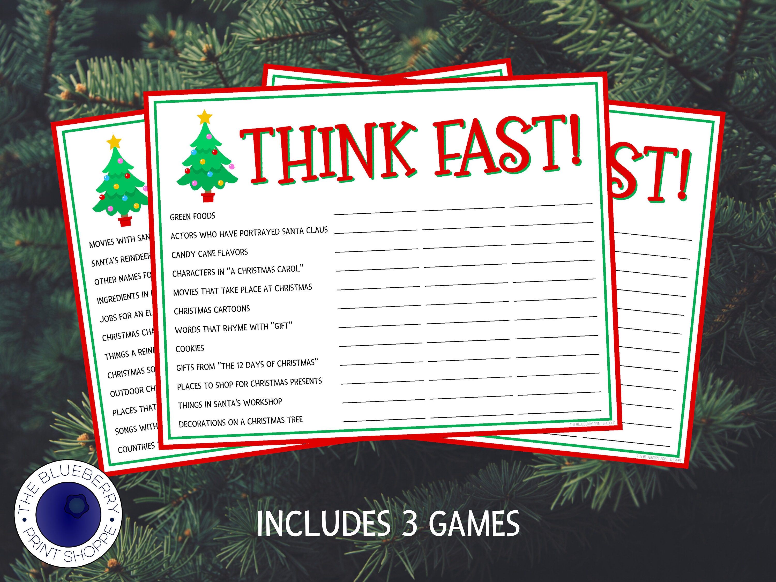 Christmas Think Fast Game Printable Instant Download 