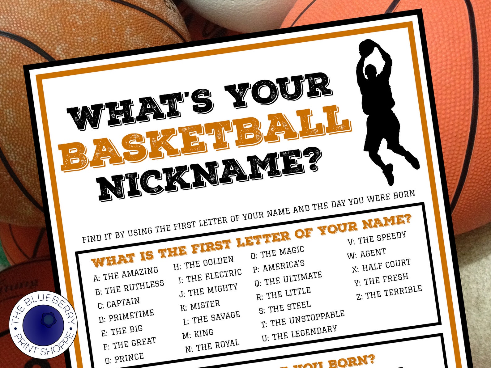 What's Your Basketball Nickname Game WITH (Instant Download) Etsy