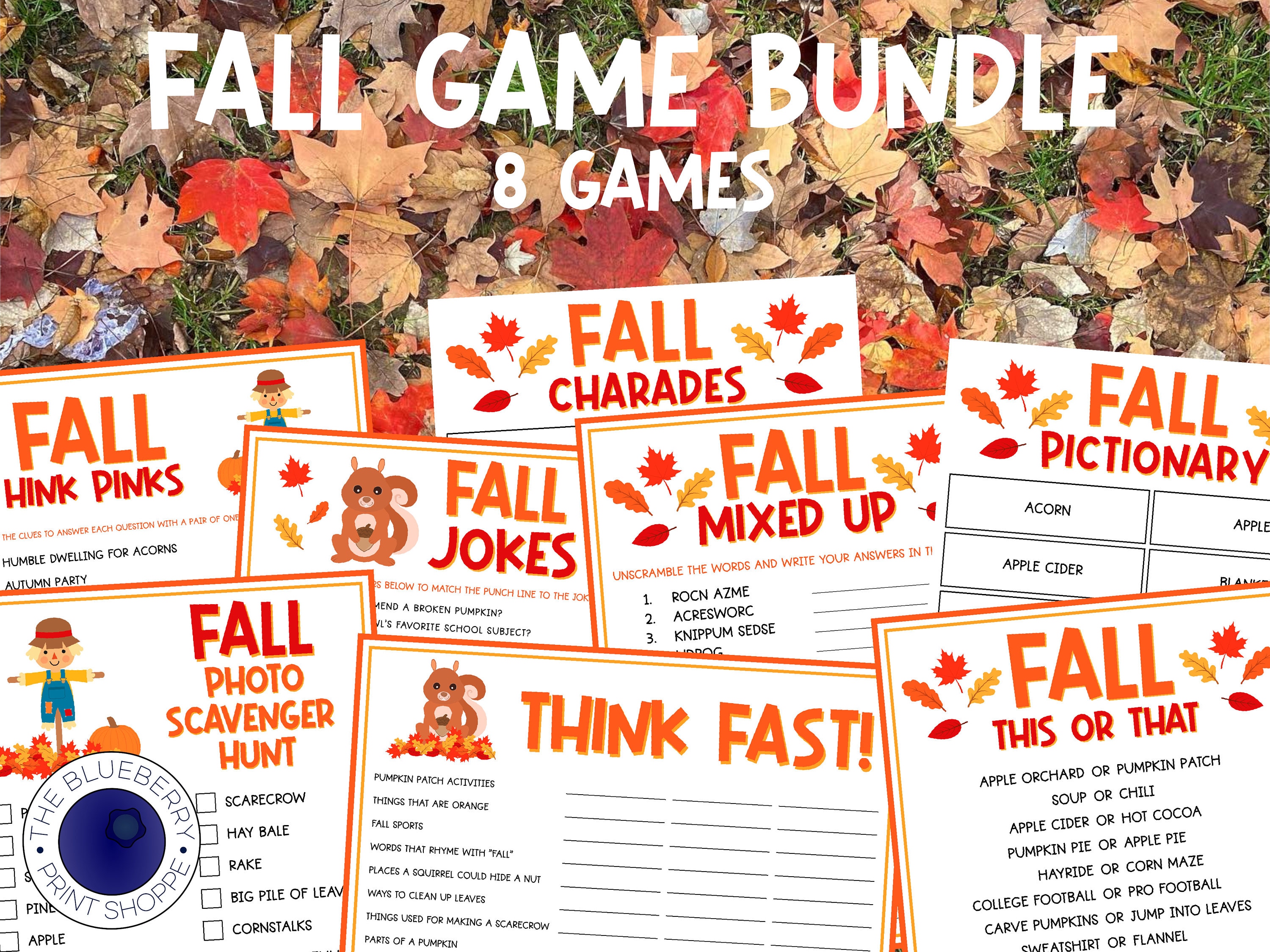 Fun Fall Game Bundle | 8 PRINTABLE Games | Fall Games for Kids & Adults ...