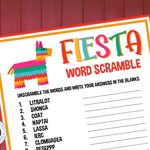 Jogo de festa | Mistura de palavras | Jogo de festa Cinco de Mayo | Taco sobre uma festa | Imprimível