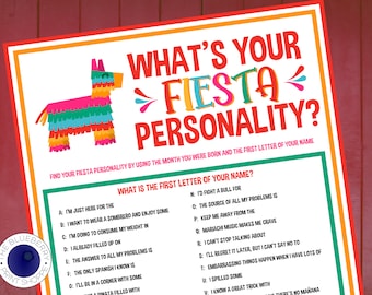 Fiesta What's Your Personality Game WITH NAMETAGS & SIGN | Fun Fiesta Party Game |  Icebreaker Game | What's Your Name Game | Printable