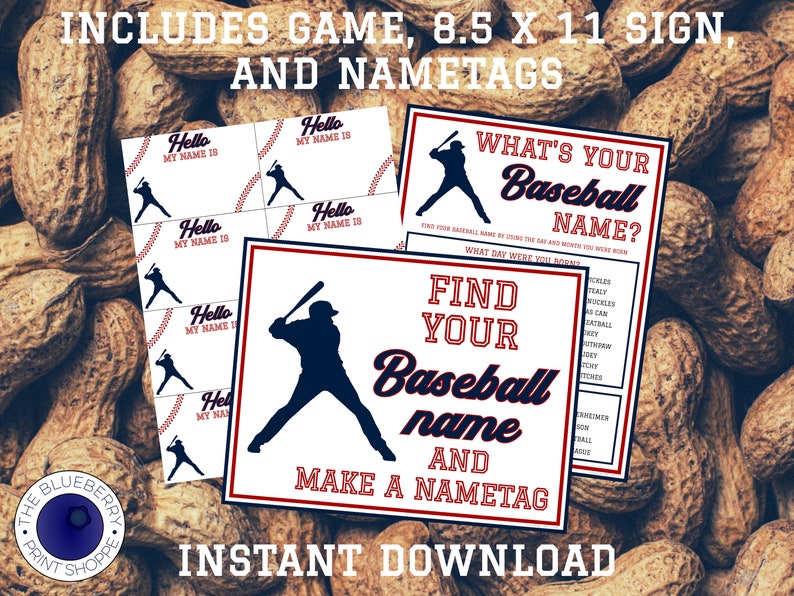 What's Your Baseball Name Game WITH NAMETAGS + SIGN | Baseball Birthday ...