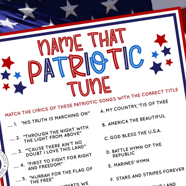 Name That Patriotic Tune | 4th of July Game | Independence Day | Fourth of July | Patriotic Song Trivia Game | Printable