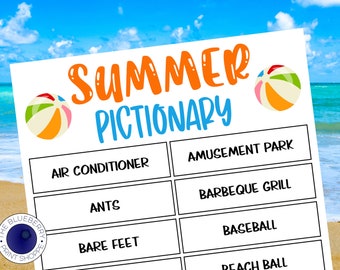 Summer Pictionary Game | 104 Phrases to Draw or Act Out | Fun Activity for Family Game Night | Printable Summer Game for Kids and Adults