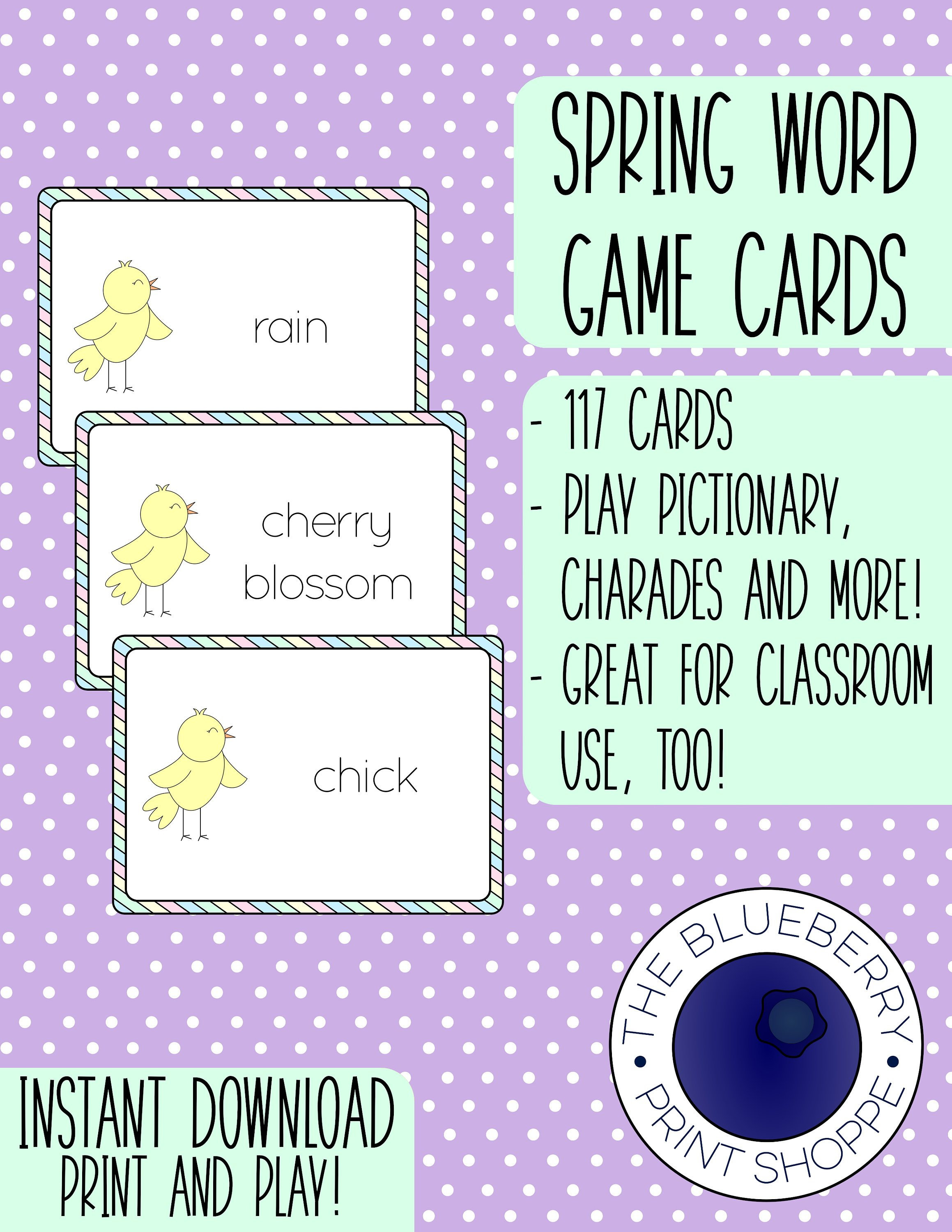 Spring Printable Game Pictionary Charades Word Cards Etsy Australia